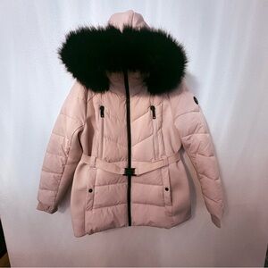 Michael Kors Light Pink Ski Jacket with Black Faux Fur Hood